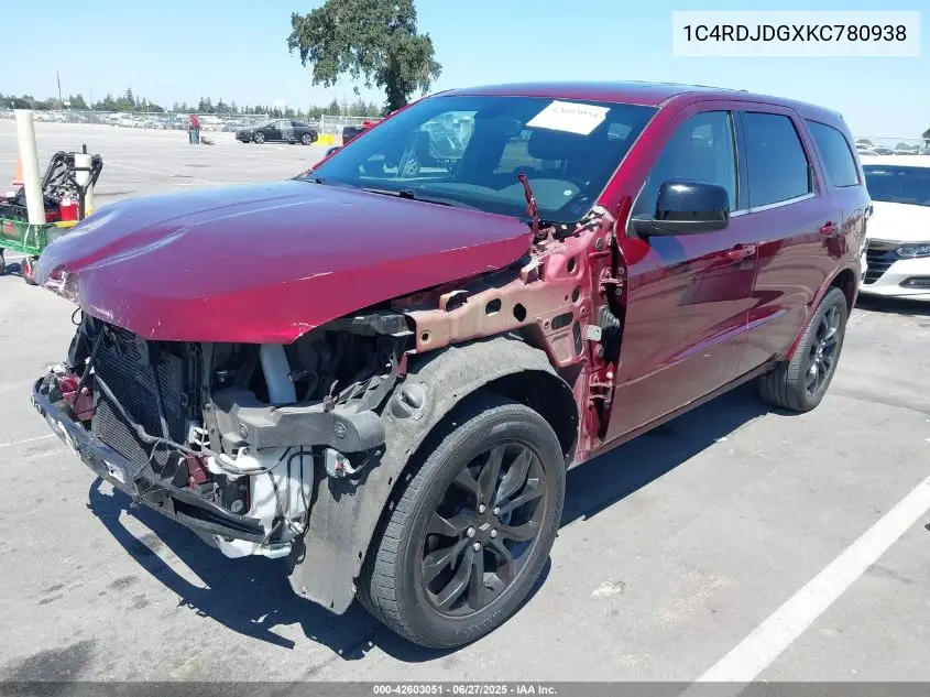 2019 Dodge Durango Gt Awd VIN: 1C4RDJDGXKC780938 Lot: 42603051