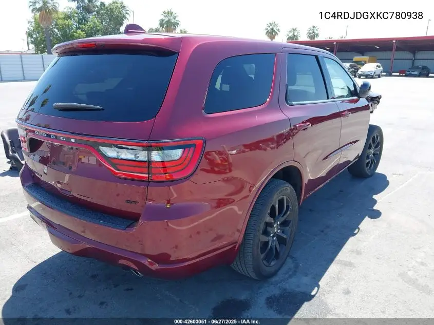 2019 Dodge Durango Gt Awd VIN: 1C4RDJDGXKC780938 Lot: 42603051