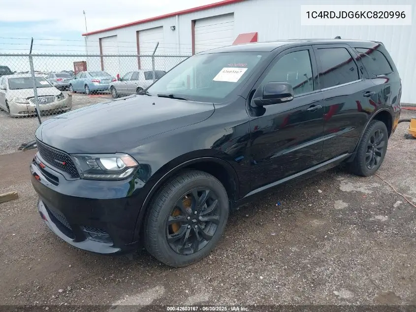 2019 Dodge Durango Gt VIN: 1C4RDJDG6KC820996 Lot: 42603167