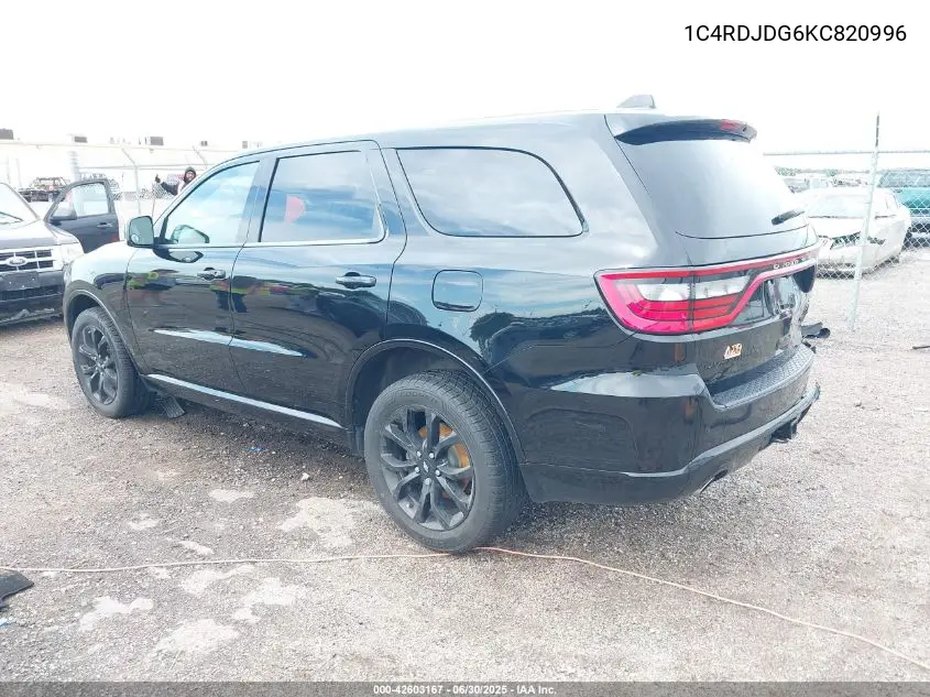 2019 Dodge Durango Gt VIN: 1C4RDJDG6KC820996 Lot: 42603167