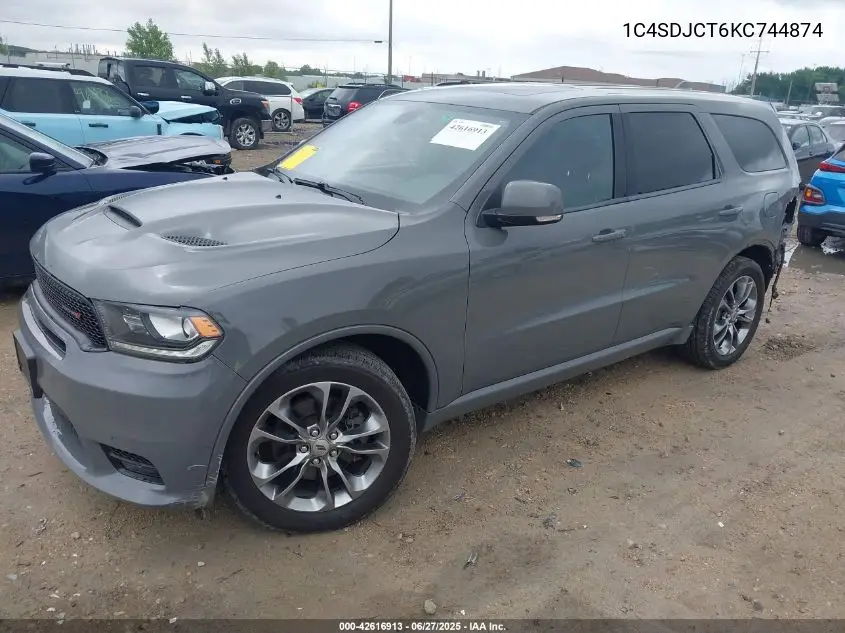 2019 Dodge Durango R/T VIN: 1C4SDJCT6KC744874 Lot: 42616913