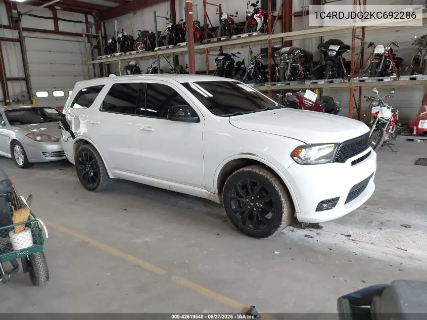 2019 Dodge Durango Gt Awd VIN: 1C4RDJDG2KC692286 Lot: 42619545