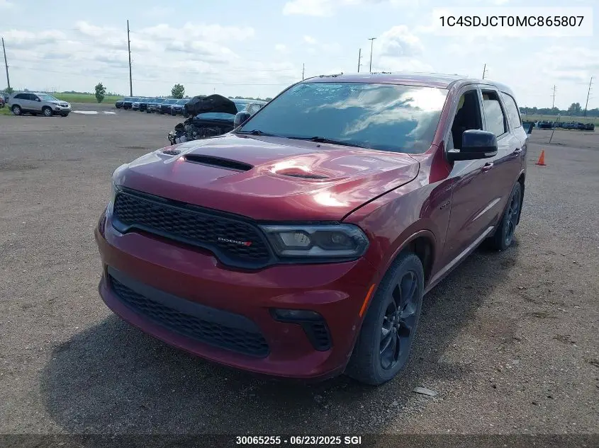 2021 Dodge Durango R/T VIN: 1C4SDJCT0MC865807 Lot: 30065255