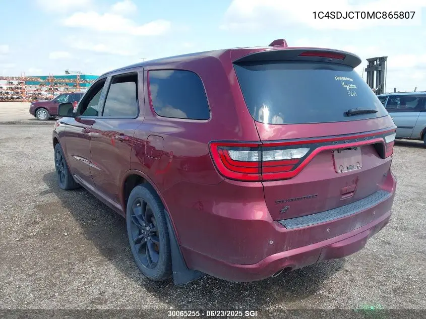 2021 Dodge Durango R/T VIN: 1C4SDJCT0MC865807 Lot: 30065255
