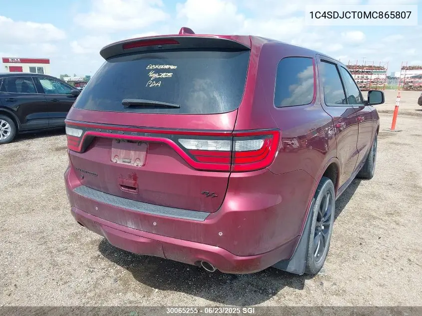 2021 Dodge Durango R/T VIN: 1C4SDJCT0MC865807 Lot: 30065255