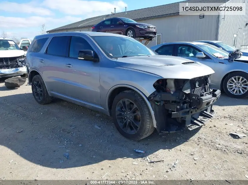 2021 Dodge Durango R/T Awd VIN: 1C4SDJCTXMC725098 Lot: 41777044