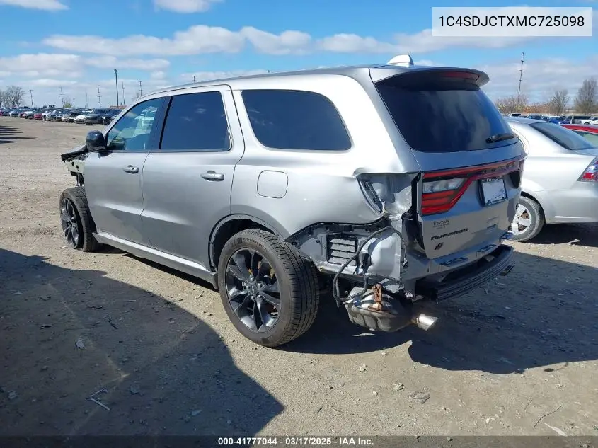 2021 Dodge Durango R/T Awd VIN: 1C4SDJCTXMC725098 Lot: 41777044