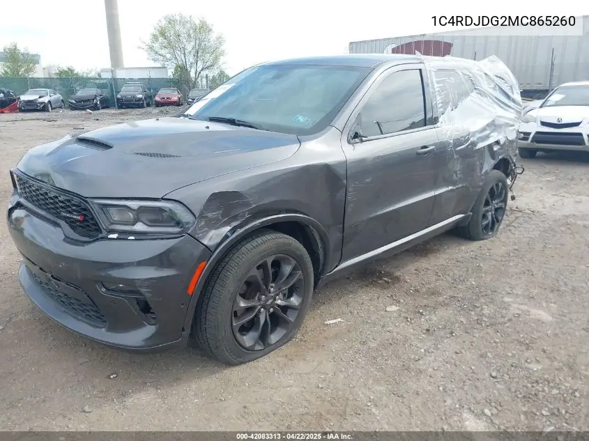 2021 Dodge Durango Gt Plus Awd VIN: 1C4RDJDG2MC865260 Lot: 42083313