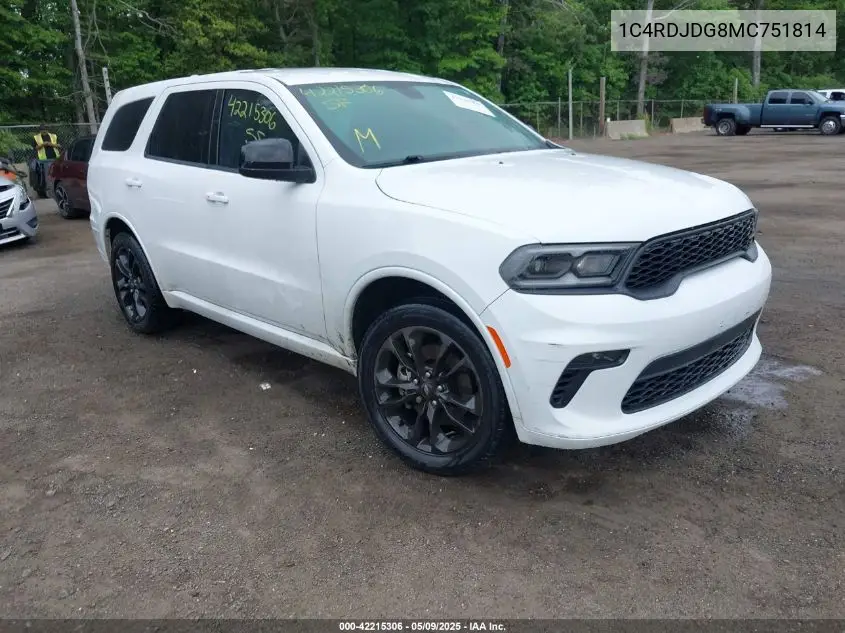 2021 Dodge Durango Gt Awd VIN: 1C4RDJDG8MC751814 Lot: 42215306