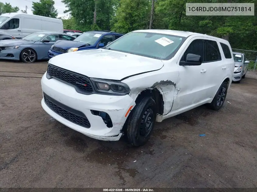 2021 Dodge Durango Gt Awd VIN: 1C4RDJDG8MC751814 Lot: 42215306