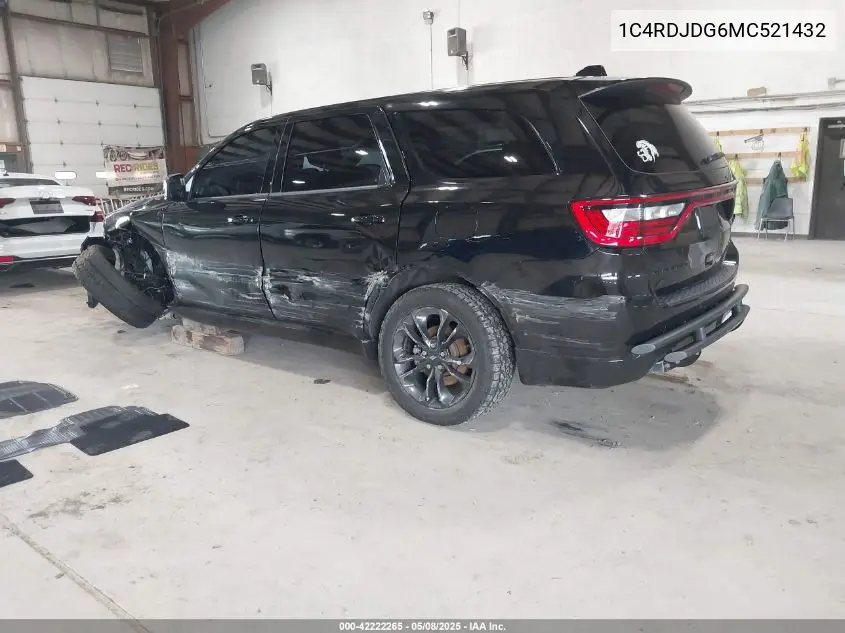 2021 Dodge Durango Gt Awd VIN: 1C4RDJDG6MC521432 Lot: 42222265