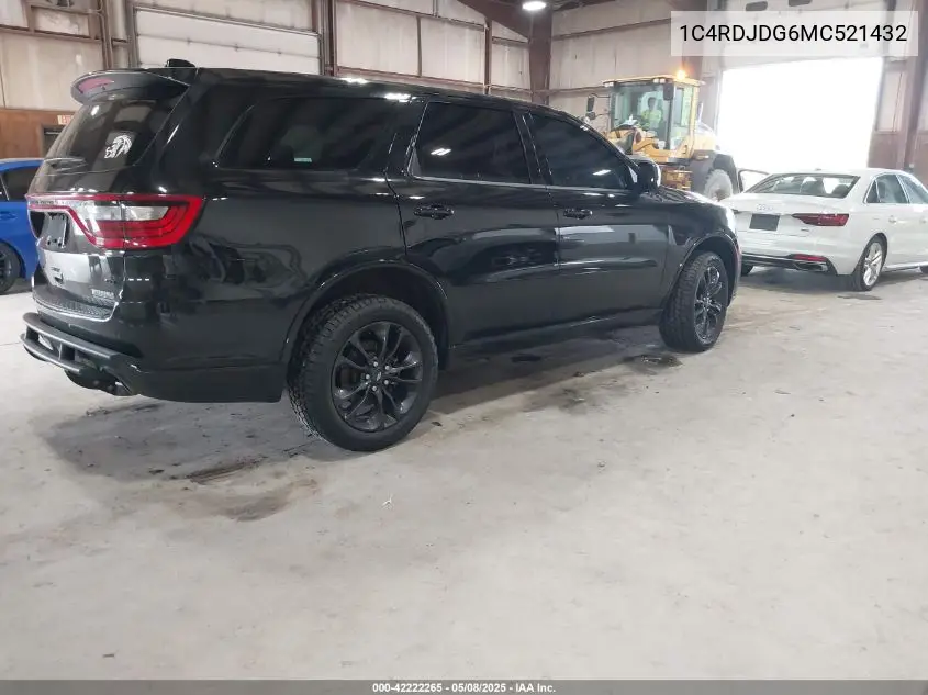 2021 Dodge Durango Gt Awd VIN: 1C4RDJDG6MC521432 Lot: 42222265
