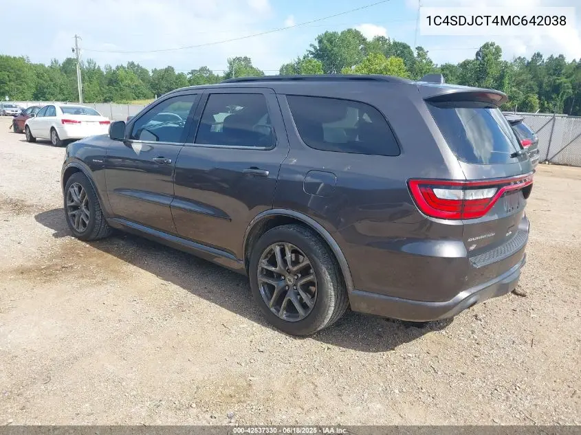2021 Dodge Durango R/T Awd VIN: 1C4SDJCT4MC642038 Lot: 42537330