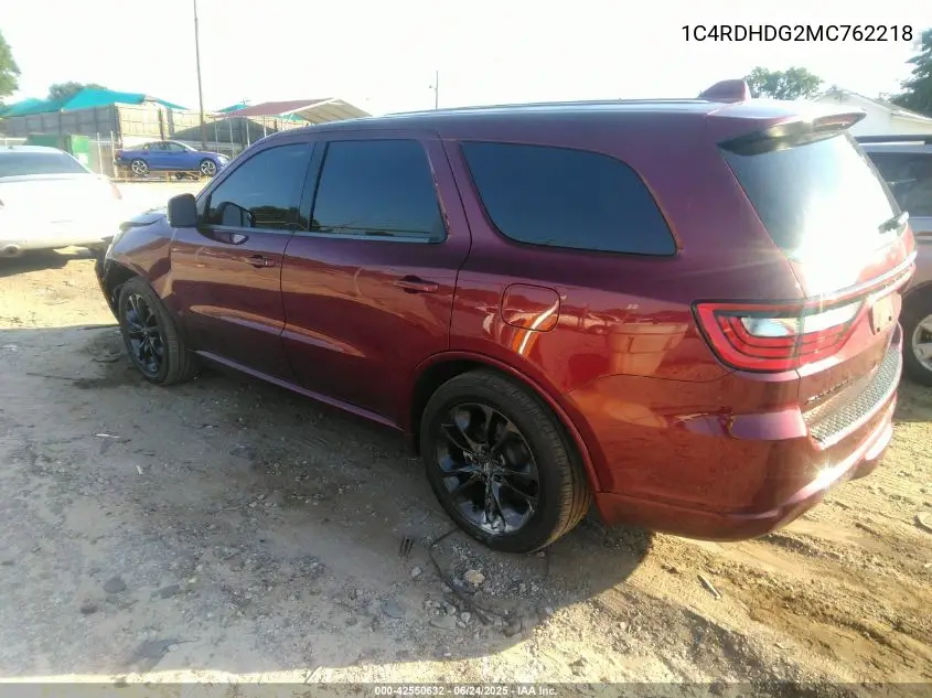 2021 Dodge Durango Gt Plus Rwd VIN: 1C4RDHDG2MC762218 Lot: 42550632