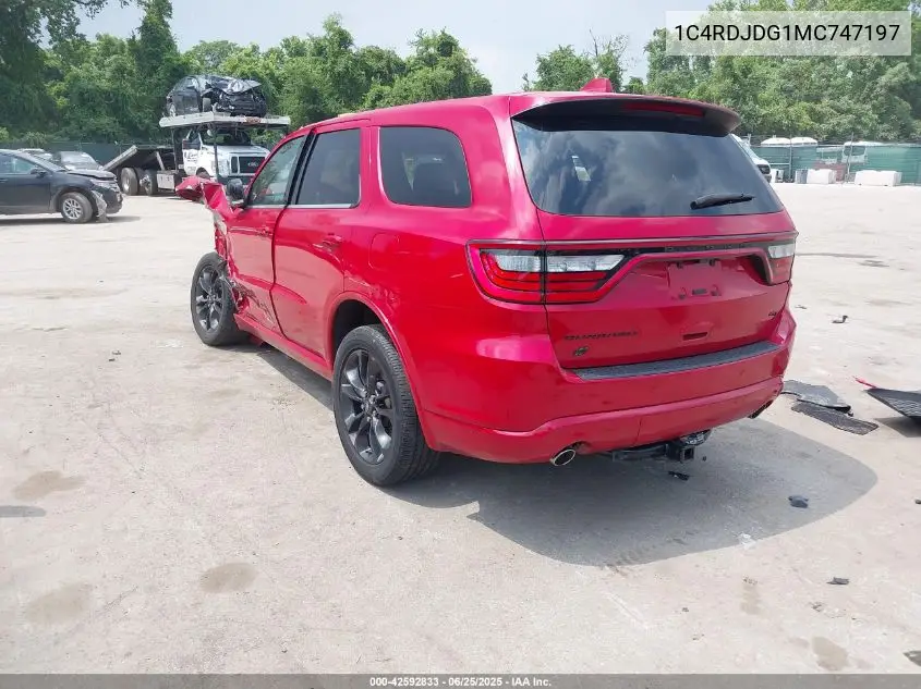 2021 Dodge Durango Gt Plus Awd VIN: 1C4RDJDG1MC747197 Lot: 42592833