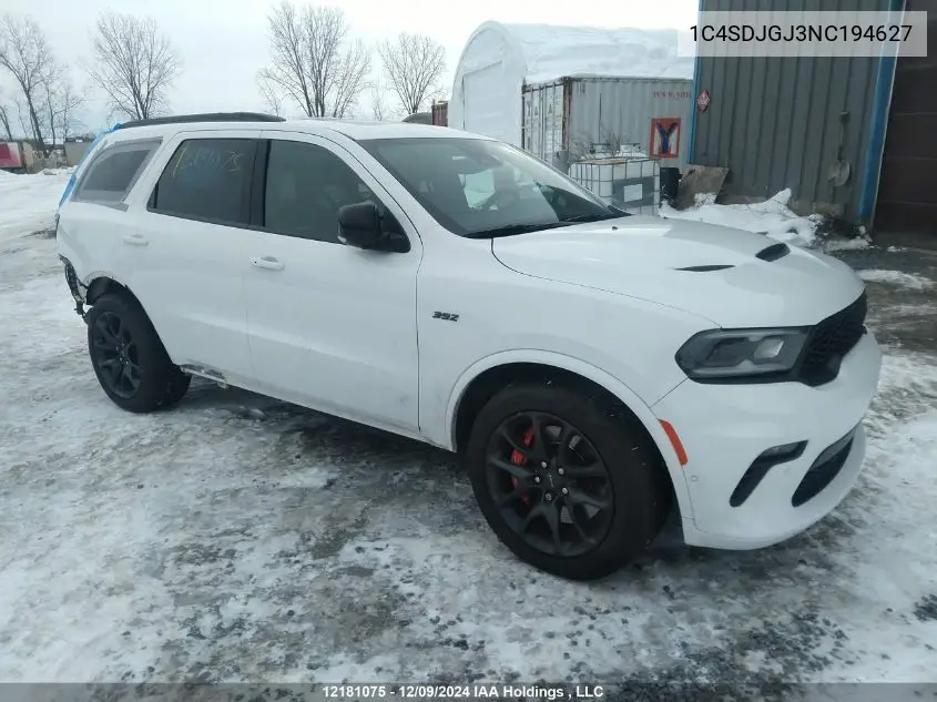 2022 Dodge Durango Srt 392 VIN: 1C4SDJGJ3NC194627 Lot: 12181075