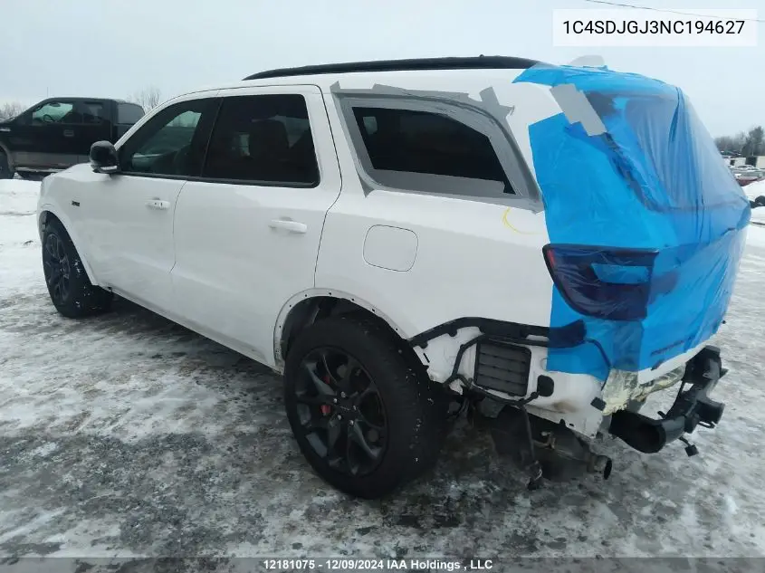 2022 Dodge Durango Srt 392 VIN: 1C4SDJGJ3NC194627 Lot: 12181075