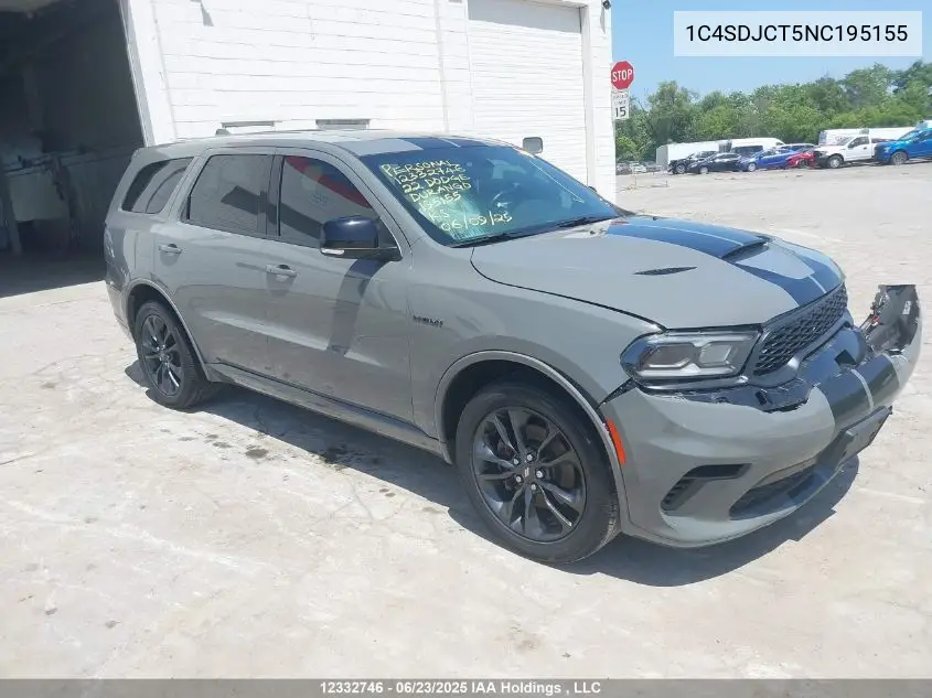 2022 Dodge Durango R/T VIN: 1C4SDJCT5NC195155 Lot: 12332746