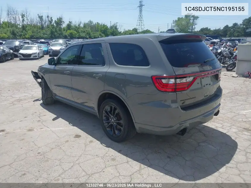2022 Dodge Durango R/T VIN: 1C4SDJCT5NC195155 Lot: 12332746