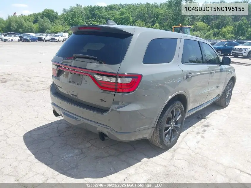 2022 Dodge Durango R/T VIN: 1C4SDJCT5NC195155 Lot: 12332746