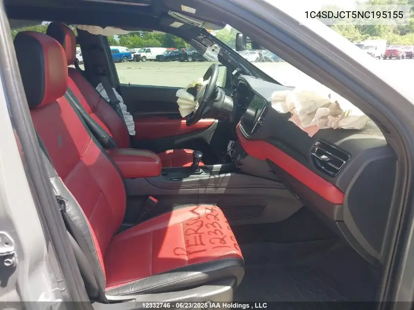 2022 Dodge Durango R/T VIN: 1C4SDJCT5NC195155 Lot: 12332746