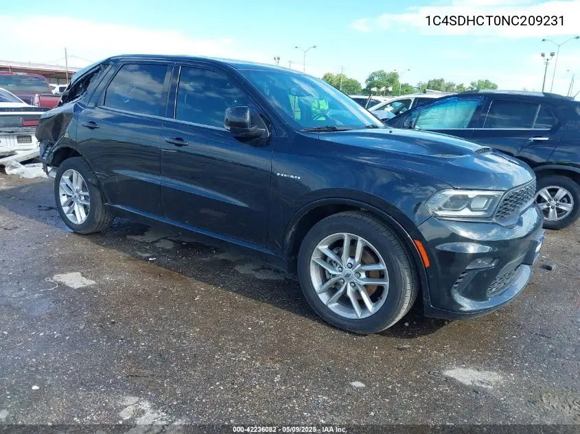 2022 Dodge Durango R/T Rwd VIN: 1C4SDHCT0NC209231 Lot: 42236082