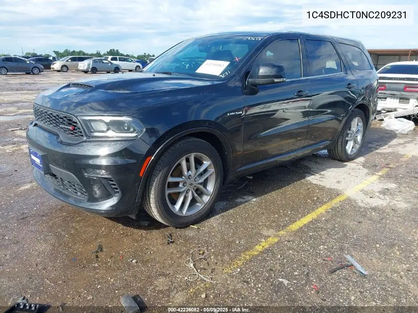 2022 Dodge Durango R/T Rwd VIN: 1C4SDHCT0NC209231 Lot: 42236082