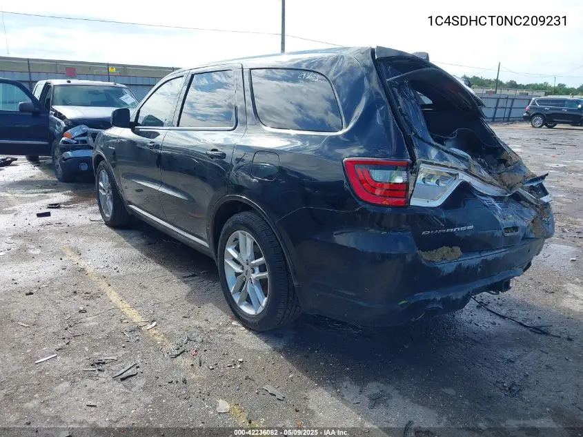 2022 Dodge Durango R/T Rwd VIN: 1C4SDHCT0NC209231 Lot: 42236082