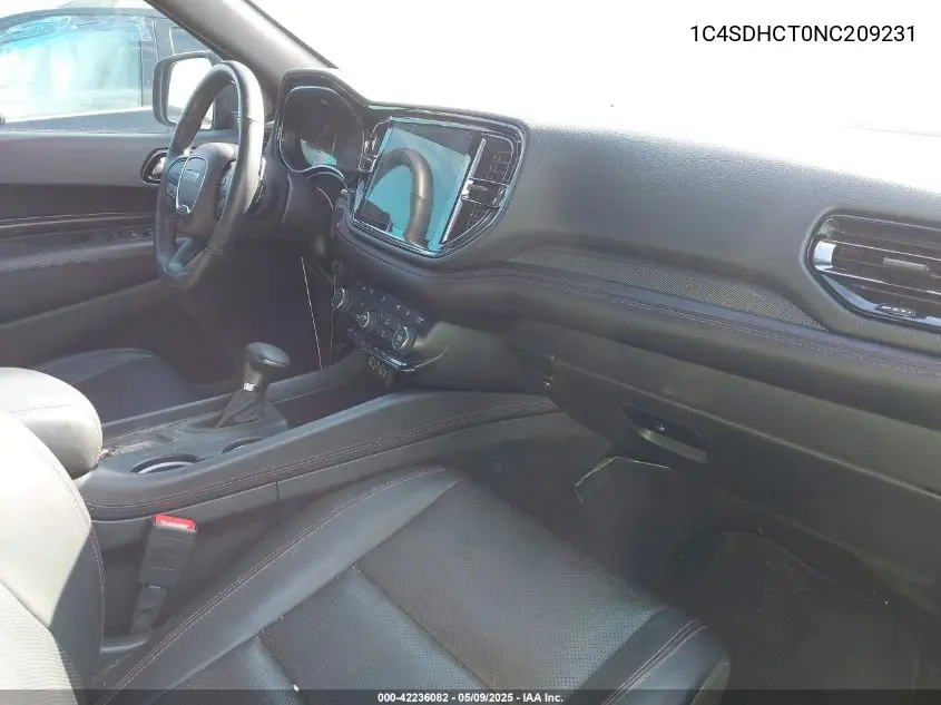 2022 Dodge Durango R/T Rwd VIN: 1C4SDHCT0NC209231 Lot: 42236082
