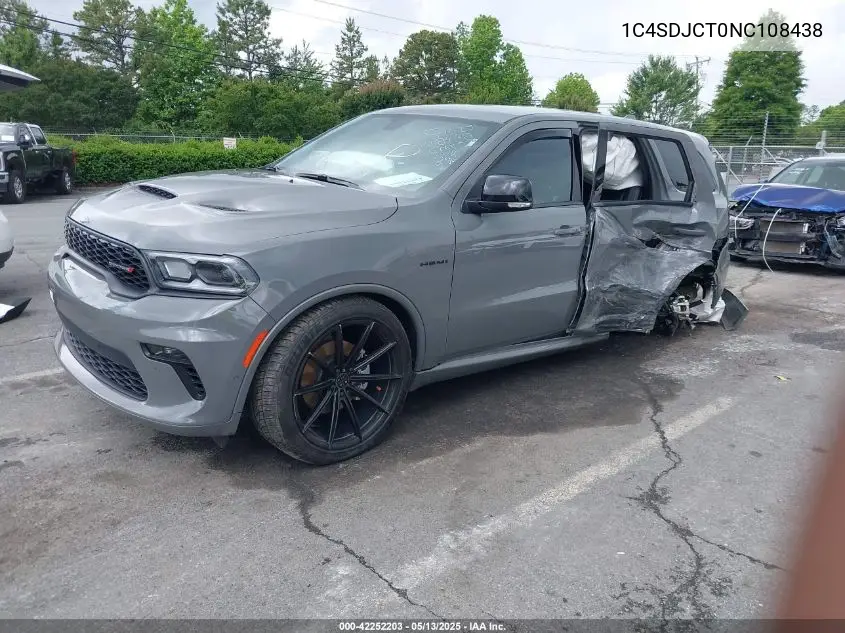 2022 Dodge Durango R/T Awd VIN: 1C4SDJCT0NC108438 Lot: 42252203