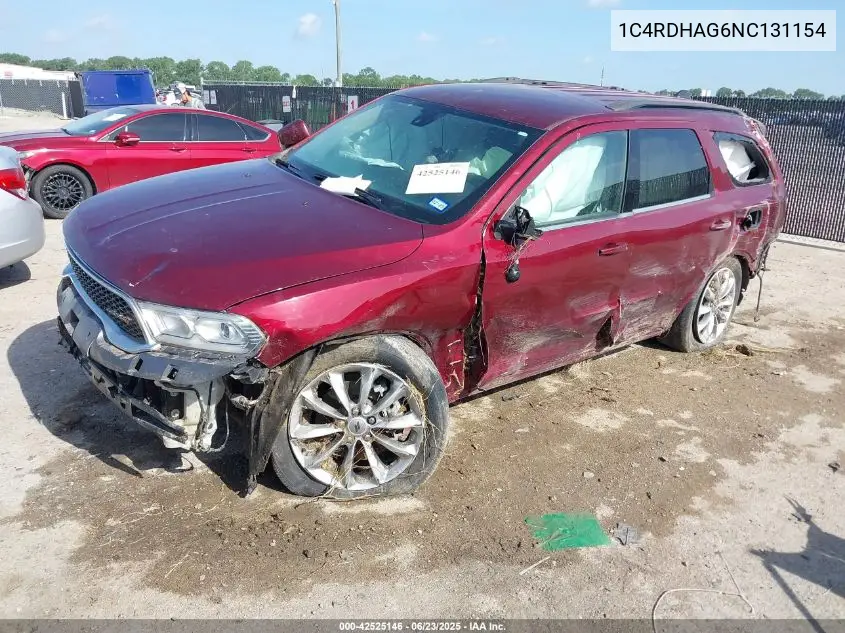 2022 Dodge Durango Sxt Rwd VIN: 1C4RDHAG6NC131154 Lot: 42525146