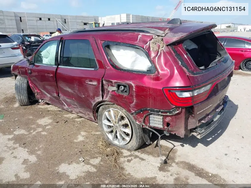 2022 Dodge Durango Sxt Rwd VIN: 1C4RDHAG6NC131154 Lot: 42525146