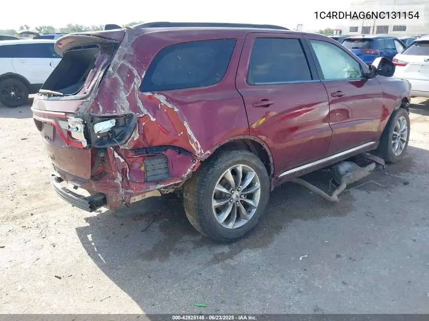 2022 Dodge Durango Sxt Rwd VIN: 1C4RDHAG6NC131154 Lot: 42525146