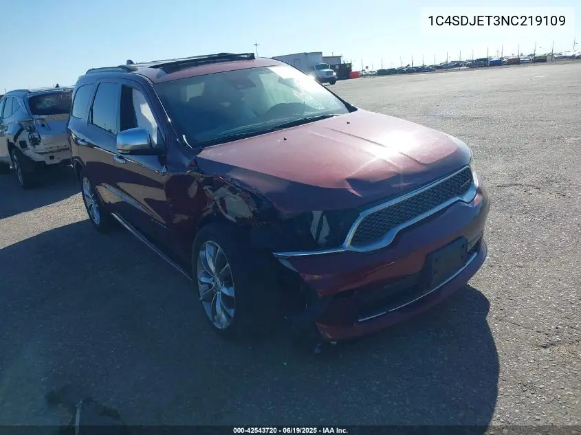 2022 Dodge Durango Citadel Awd VIN: 1C4SDJET3NC219109 Lot: 42543720