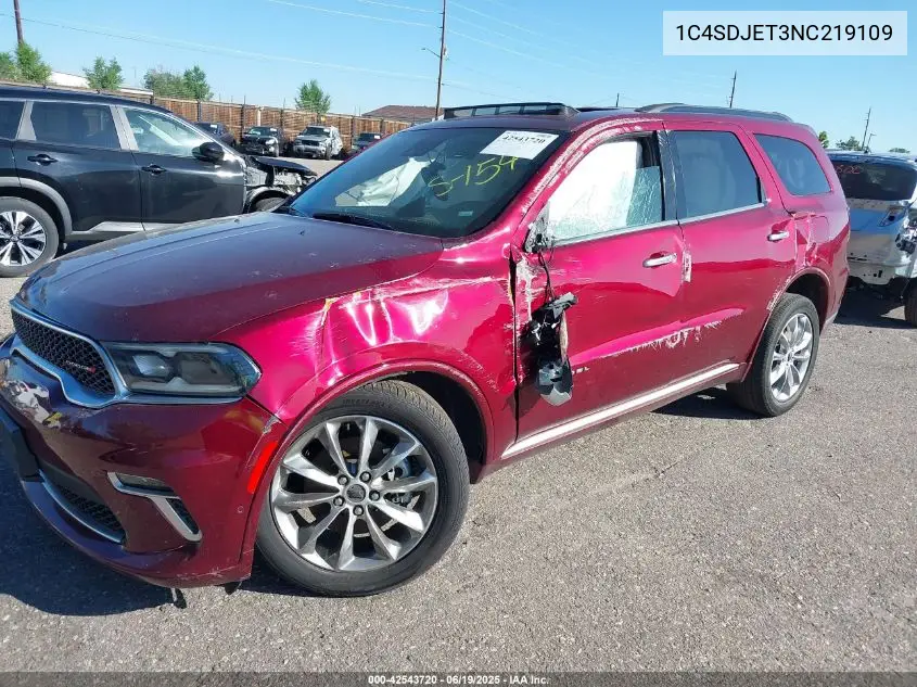 2022 Dodge Durango Citadel Awd VIN: 1C4SDJET3NC219109 Lot: 42543720
