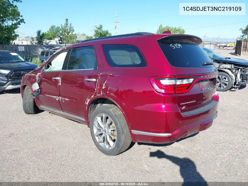 2022 Dodge Durango Citadel Awd VIN: 1C4SDJET3NC219109 Lot: 42543720