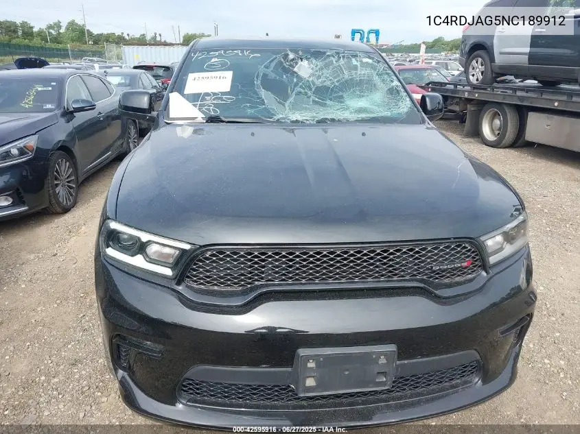 2022 Dodge Durango Sxt Awd VIN: 1C4RDJAG5NC189912 Lot: 42595916