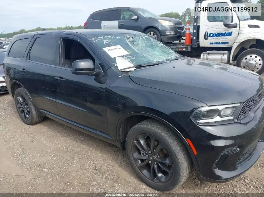2022 Dodge Durango Sxt Awd VIN: 1C4RDJAG5NC189912 Lot: 42595916