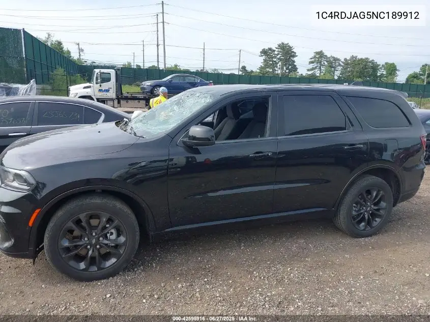 2022 Dodge Durango Sxt Awd VIN: 1C4RDJAG5NC189912 Lot: 42595916