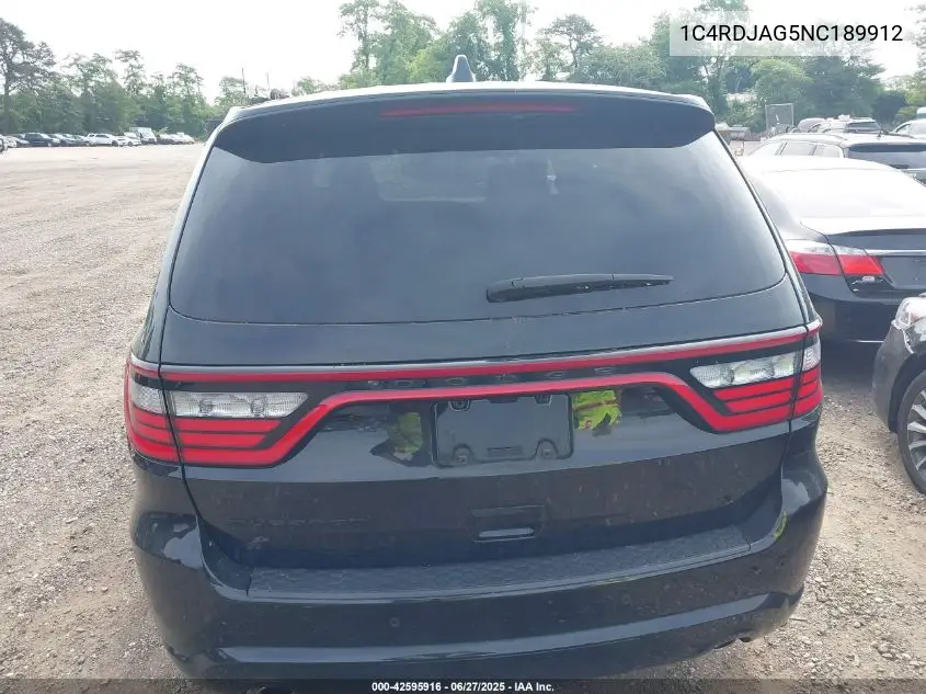 2022 Dodge Durango Sxt Awd VIN: 1C4RDJAG5NC189912 Lot: 42595916