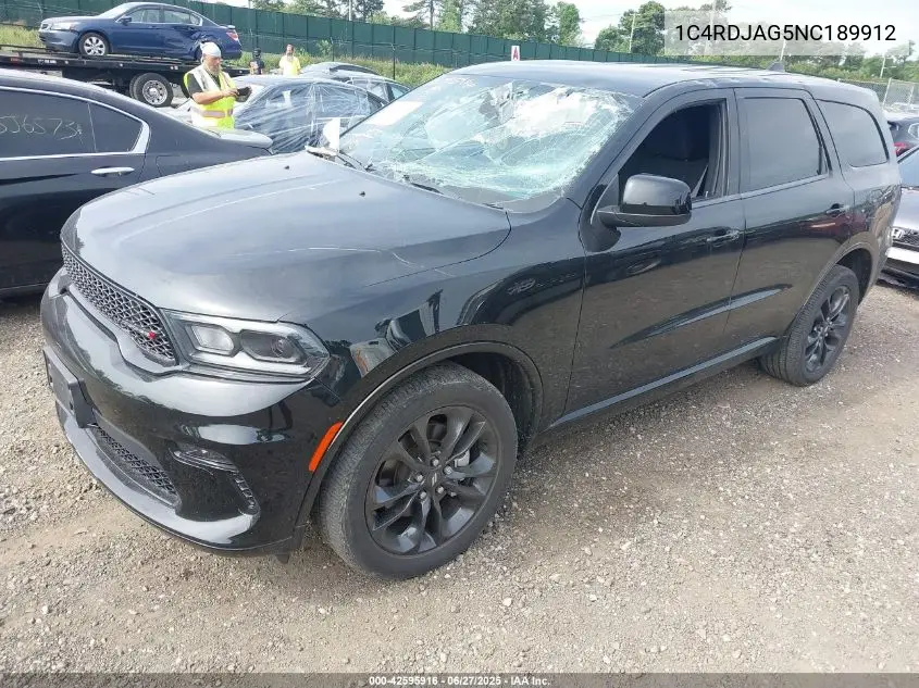 2022 Dodge Durango Sxt Awd VIN: 1C4RDJAG5NC189912 Lot: 42595916
