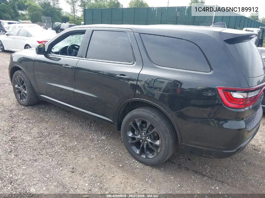 2022 Dodge Durango Sxt Awd VIN: 1C4RDJAG5NC189912 Lot: 42595916