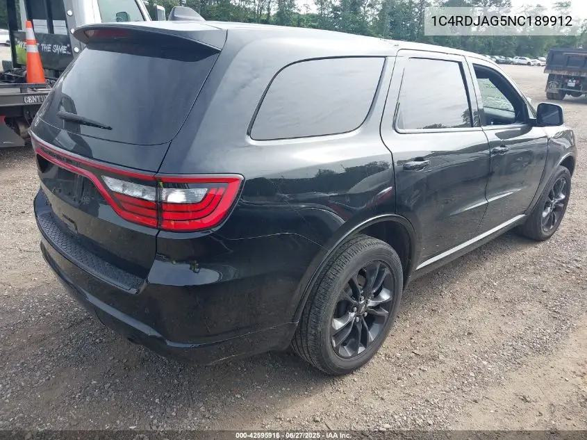 2022 Dodge Durango Sxt Awd VIN: 1C4RDJAG5NC189912 Lot: 42595916