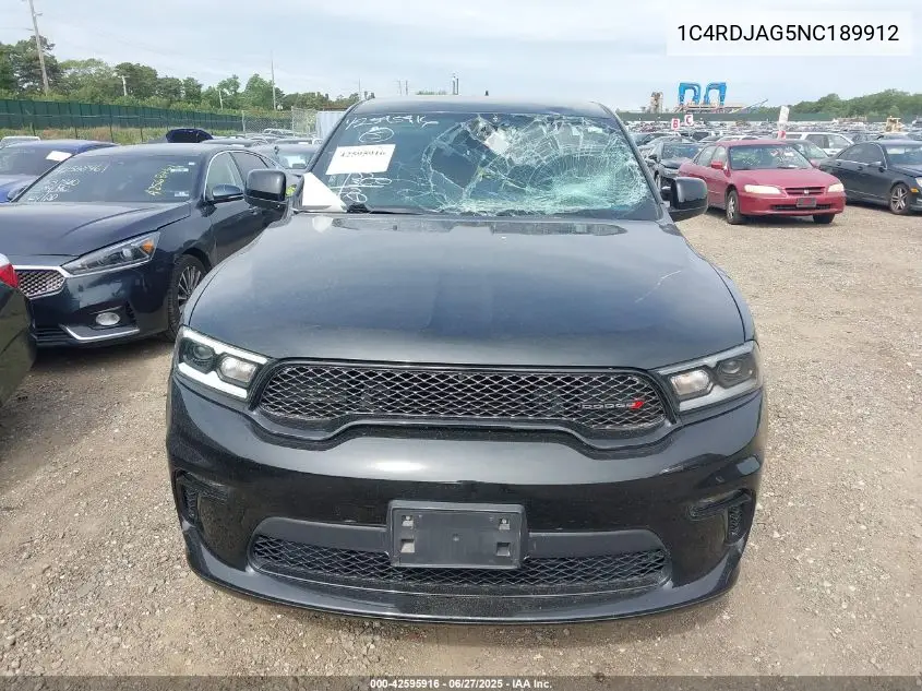 2022 Dodge Durango Sxt Awd VIN: 1C4RDJAG5NC189912 Lot: 42595916