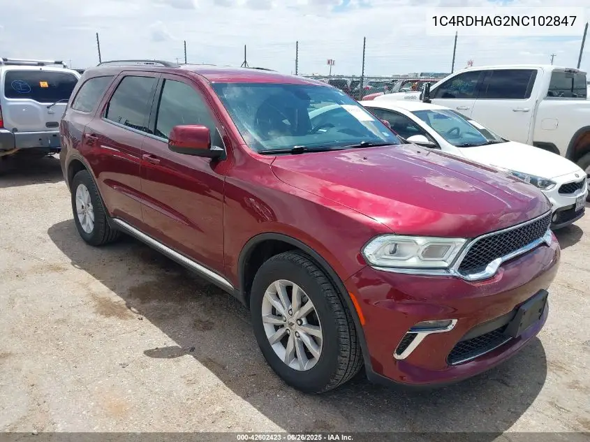 2022 Dodge Durango Sxt Rwd VIN: 1C4RDHAG2NC102847 Lot: 42602423