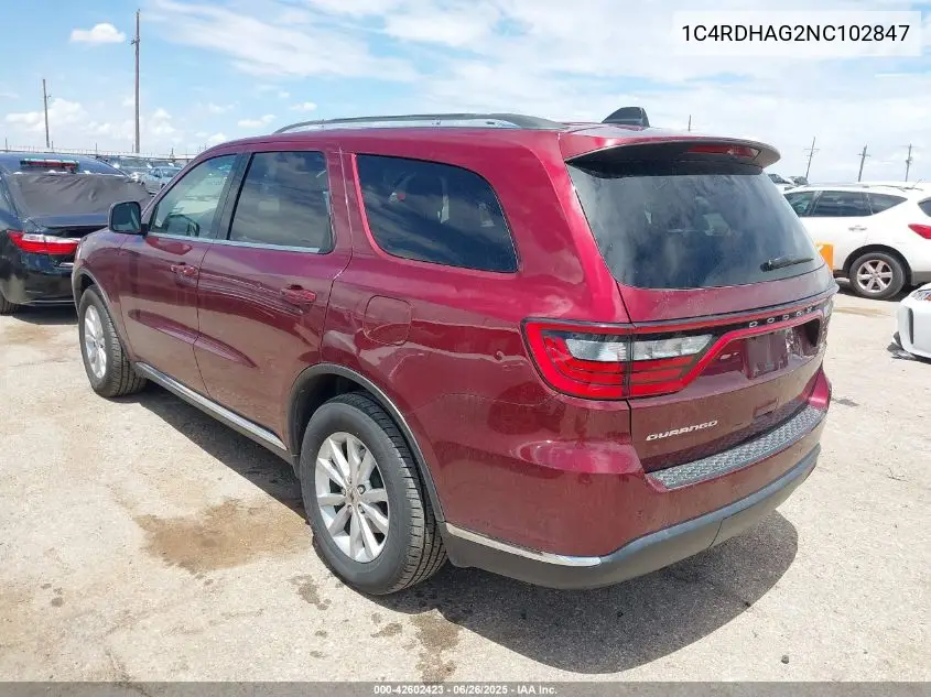 2022 Dodge Durango Sxt Rwd VIN: 1C4RDHAG2NC102847 Lot: 42602423
