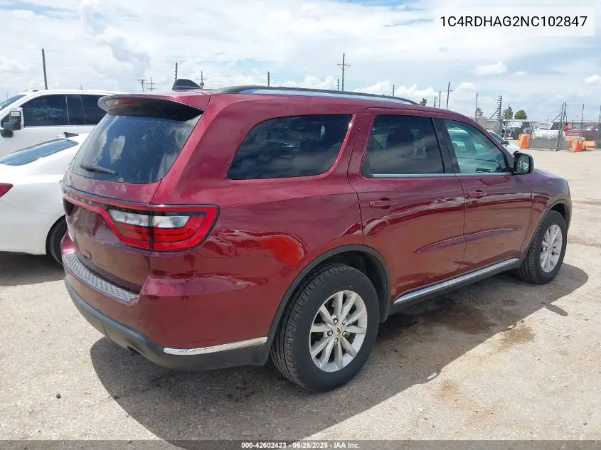 2022 Dodge Durango Sxt Rwd VIN: 1C4RDHAG2NC102847 Lot: 42602423