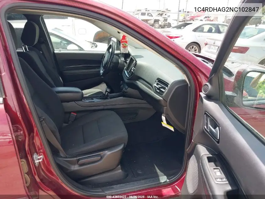 2022 Dodge Durango Sxt Rwd VIN: 1C4RDHAG2NC102847 Lot: 42602423