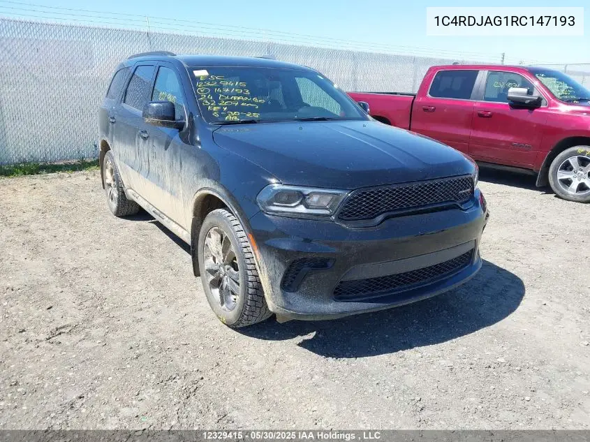 2024 Dodge Durango Sxt VIN: 1C4RDJAG1RC147193 Lot: 12329415