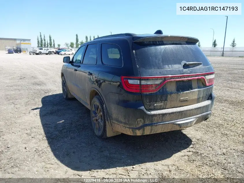 2024 Dodge Durango Sxt VIN: 1C4RDJAG1RC147193 Lot: 12329415